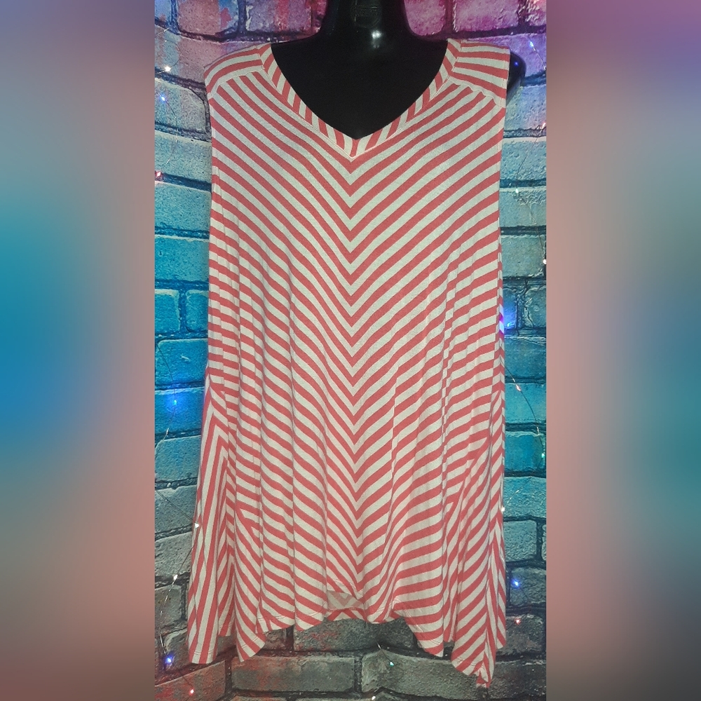 Apt. 9 Pink and White Chevron Swing Bottom Tank Top 2X